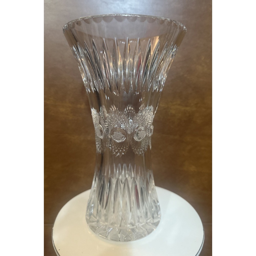 Vintage Cut Glass Floral Pattern 8" Vase 1930's. Bohemia Crystal Blazek Crystal
